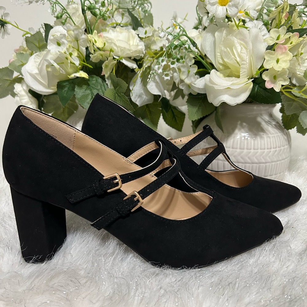 NEW C Est 1946 Chic Double-Strap Women's Heels - Black, Size 11